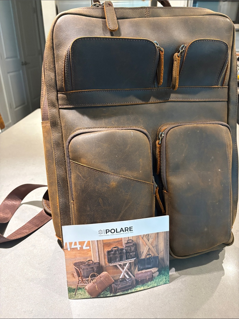 Brown Leather & Canvas Men's Backpack - Classic Travel Companion